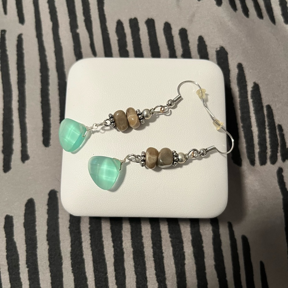 Sea glass and petoskey stone earrings